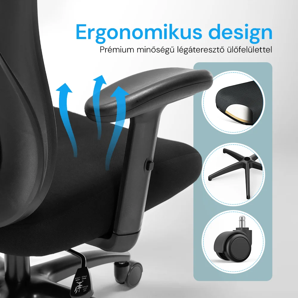 Ergonomikus irodai szék, forgószék, fekete (T15) hálós