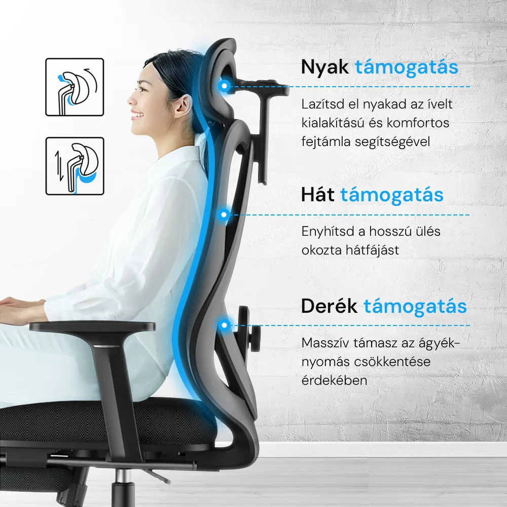 Ergonomikus irodai szék, forgószék, fekete (T15) hálós