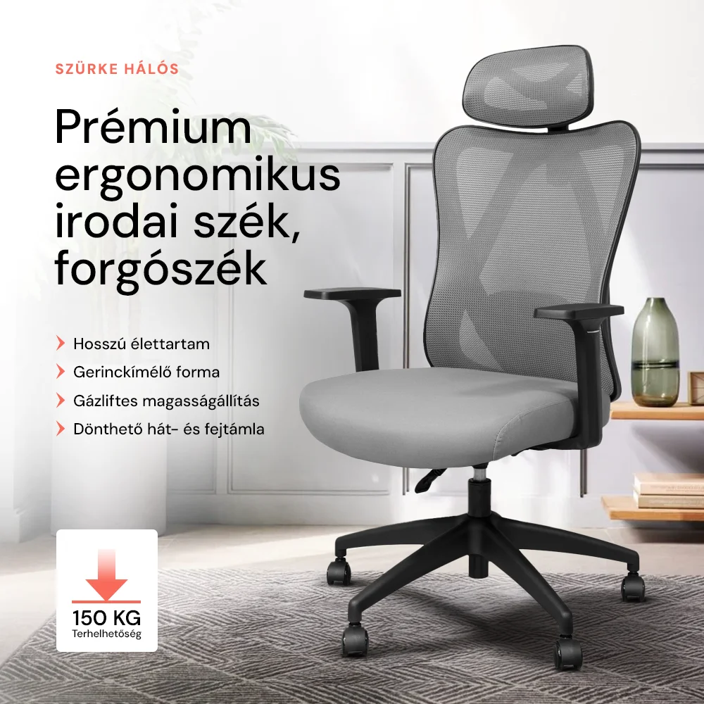 Ergonomická kancelárska stolička, otočná stolička, sivá (T15)