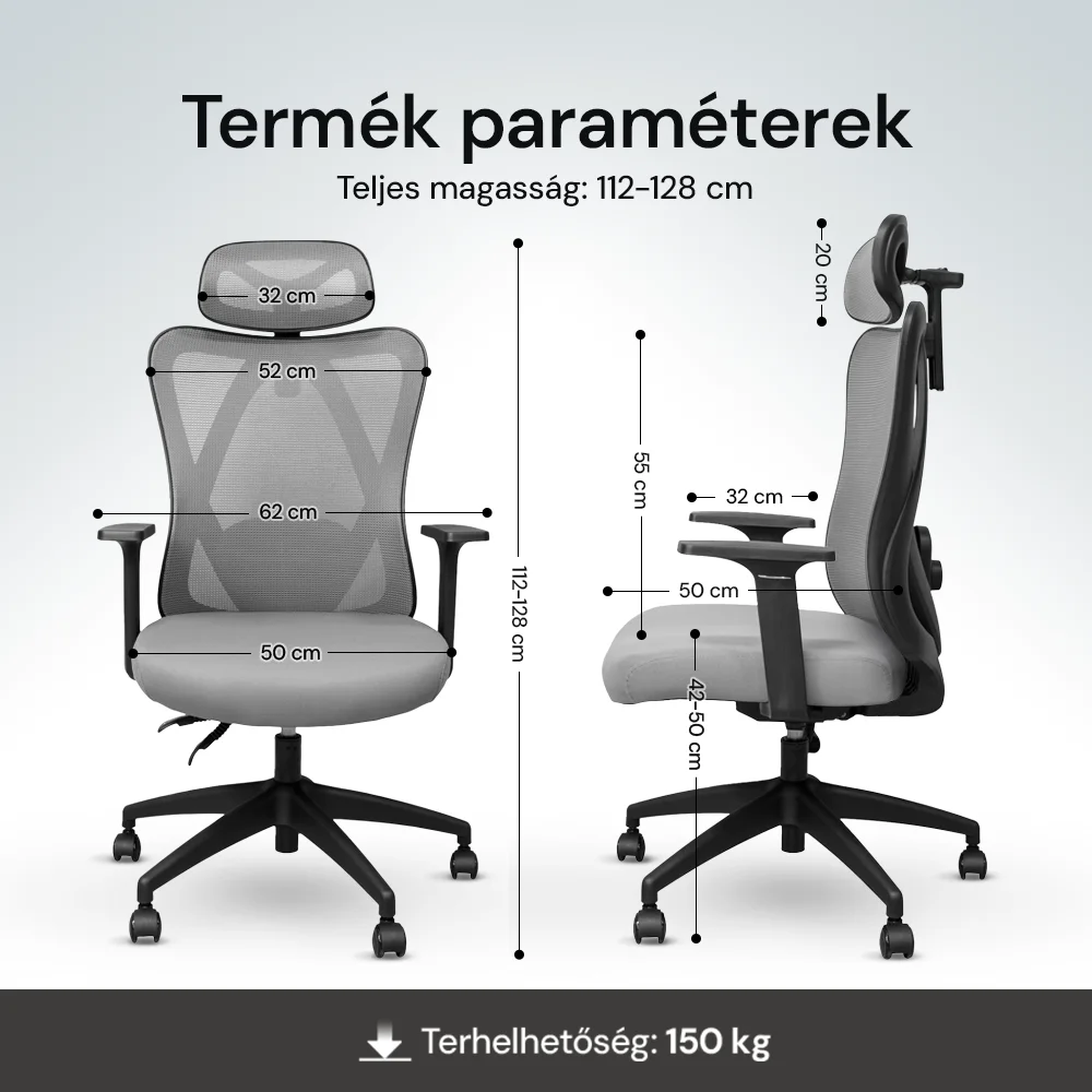 Ergonomická kancelárska stolička, otočná stolička, sivá (T15)