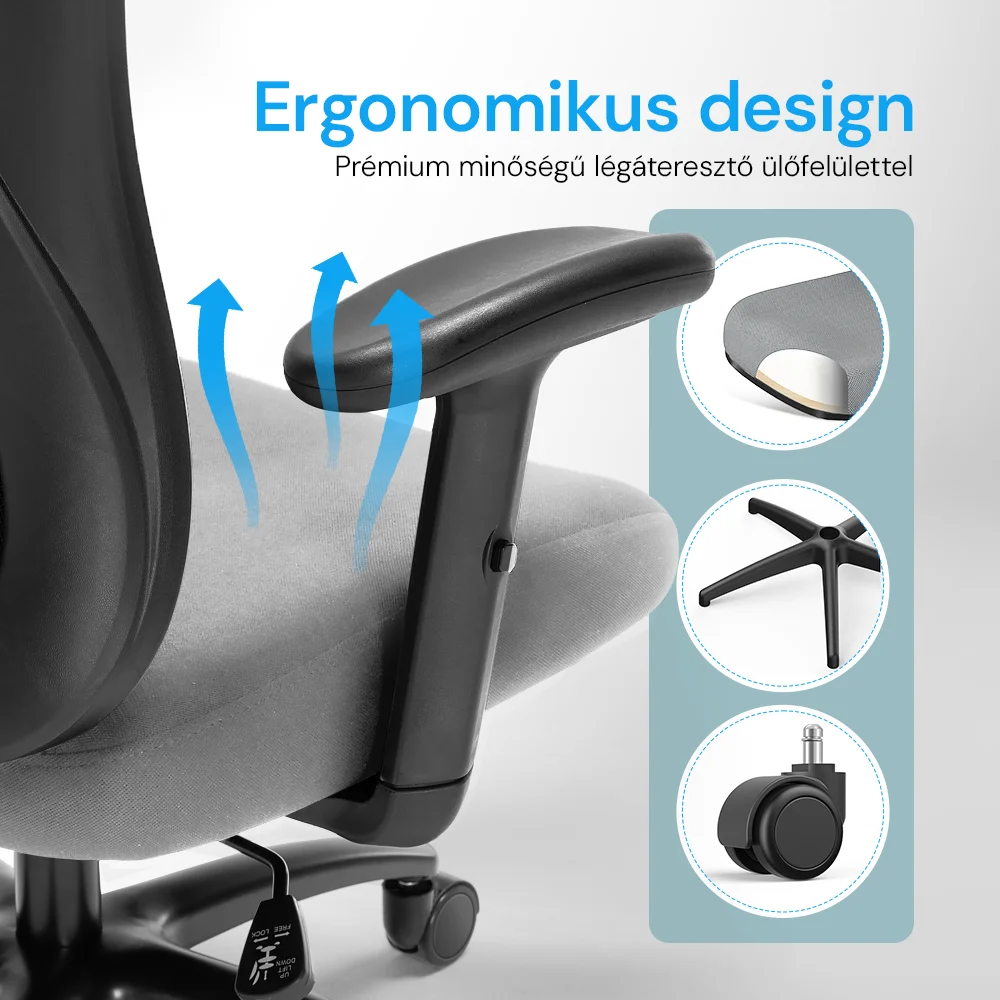 Ergonomická kancelárska stolička, otočná stolička, sivá (T15)