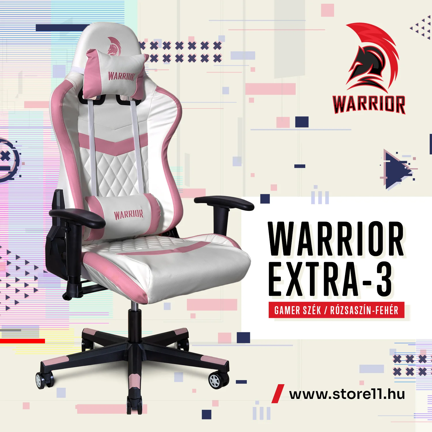 WARRIOR gamer szék rózsaszín-fehér (EXTRA-3) 