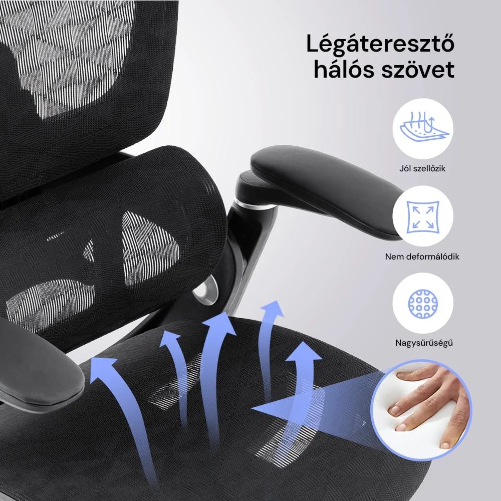 Prémiová ergonomická kancelárska stolička, otočná stolička, čierna sieťovina (E05)