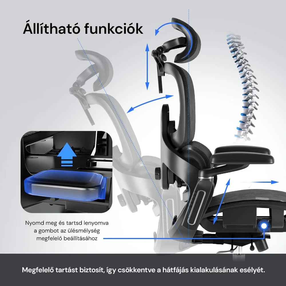 Prémiová ergonomická kancelárska stolička, otočná stolička, čierna sieťovina (E05)