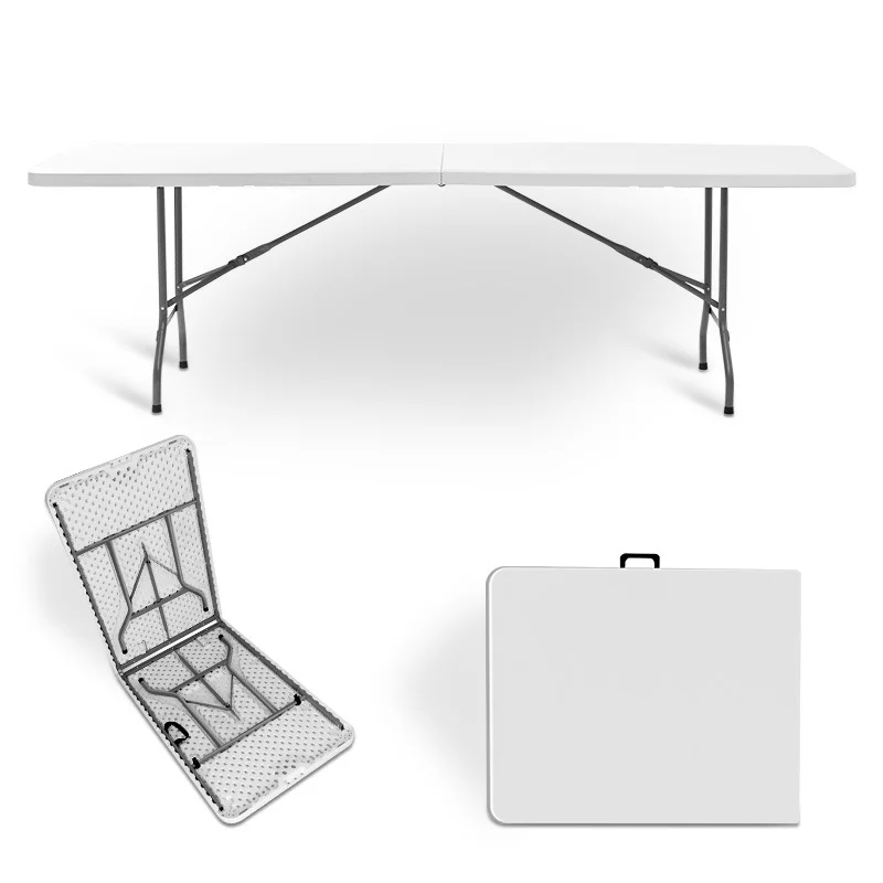 Összecsukható 240x74x74cm kemping asztal, kerti asztal fehér (KL-Z240A)