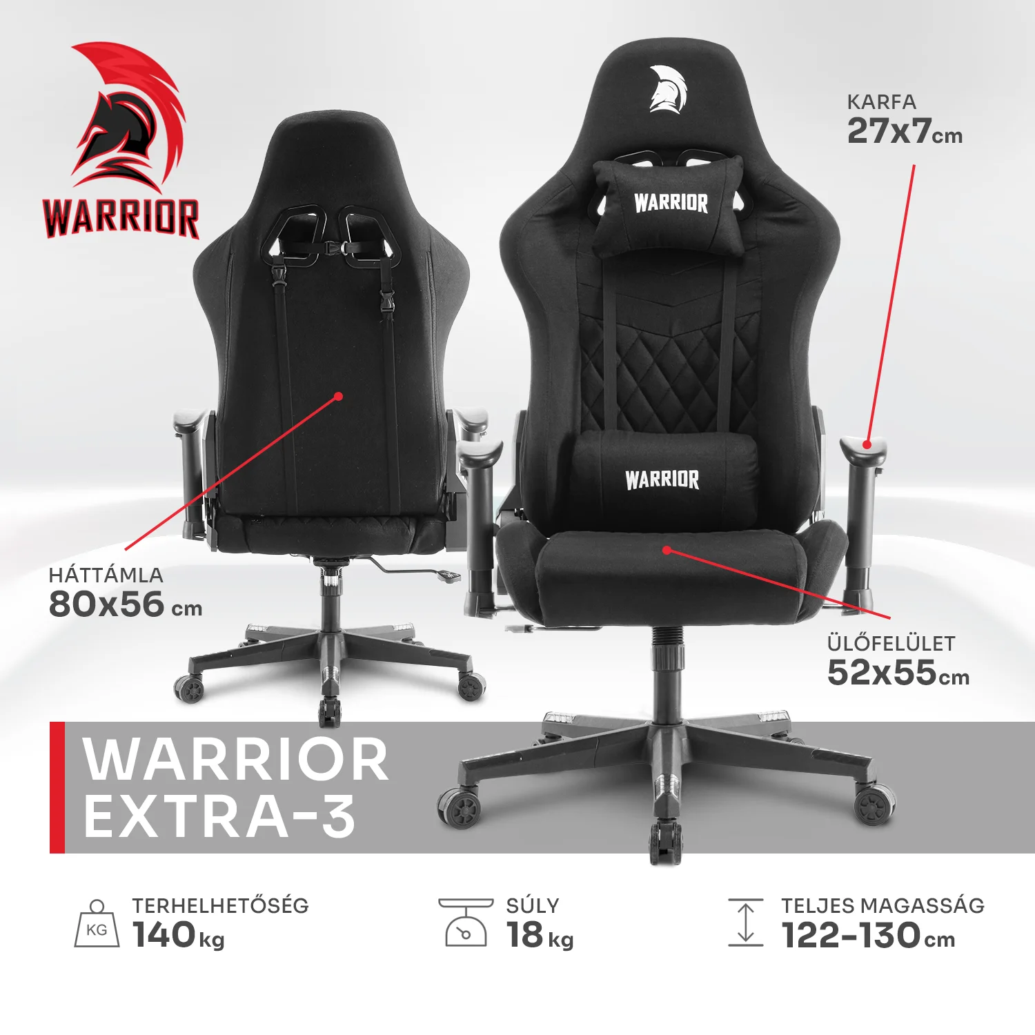 WARRIOR gamer szék, forgószék fekete - bársony szövet (EXTRA-3)