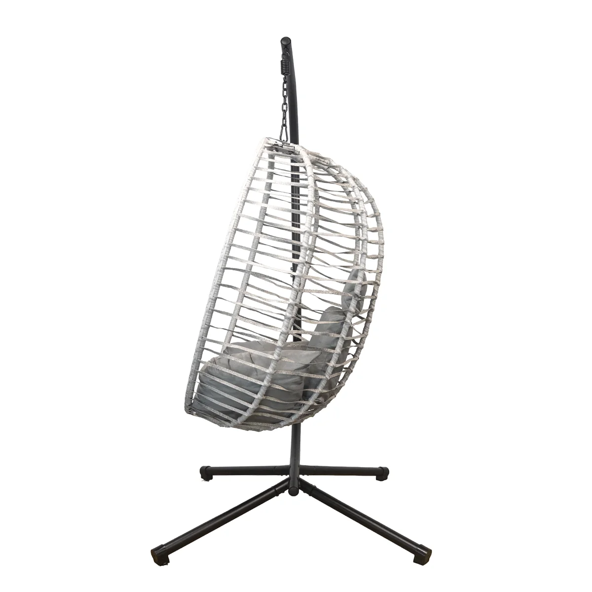 Összecsukható függőszék, függőfotel szürke rattan, szürke párnával NS016