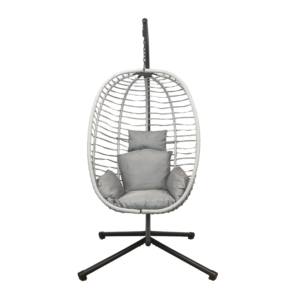 Összecsukható függőszék, függőfotel szürke rattan, szürke párnával NS016