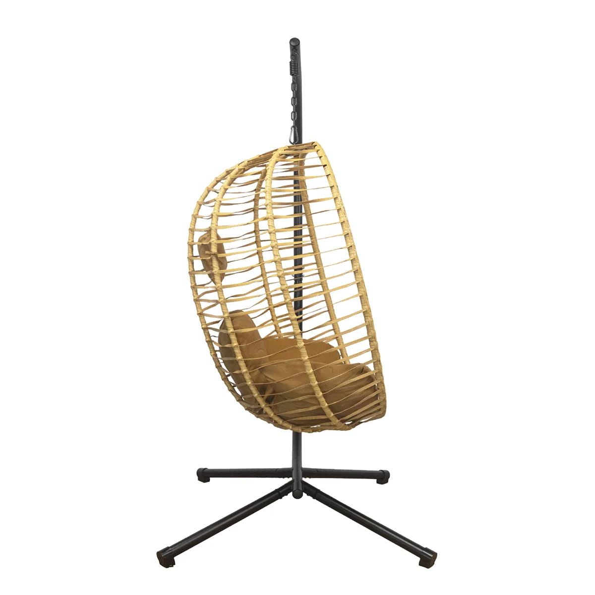 Összecsukható függőszék, függőfotel világosbarna rattan, világosbarna párnával NS016