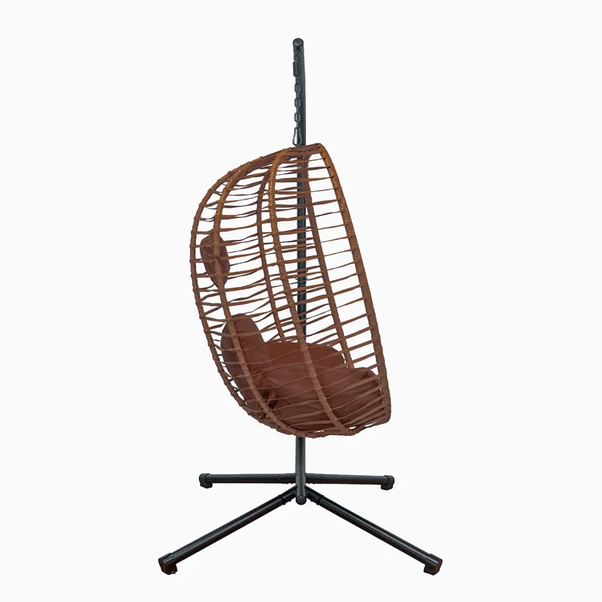 Összecsukható függőszék, függőfotel sötétbarna rattan, sötétbarna párnával NS016