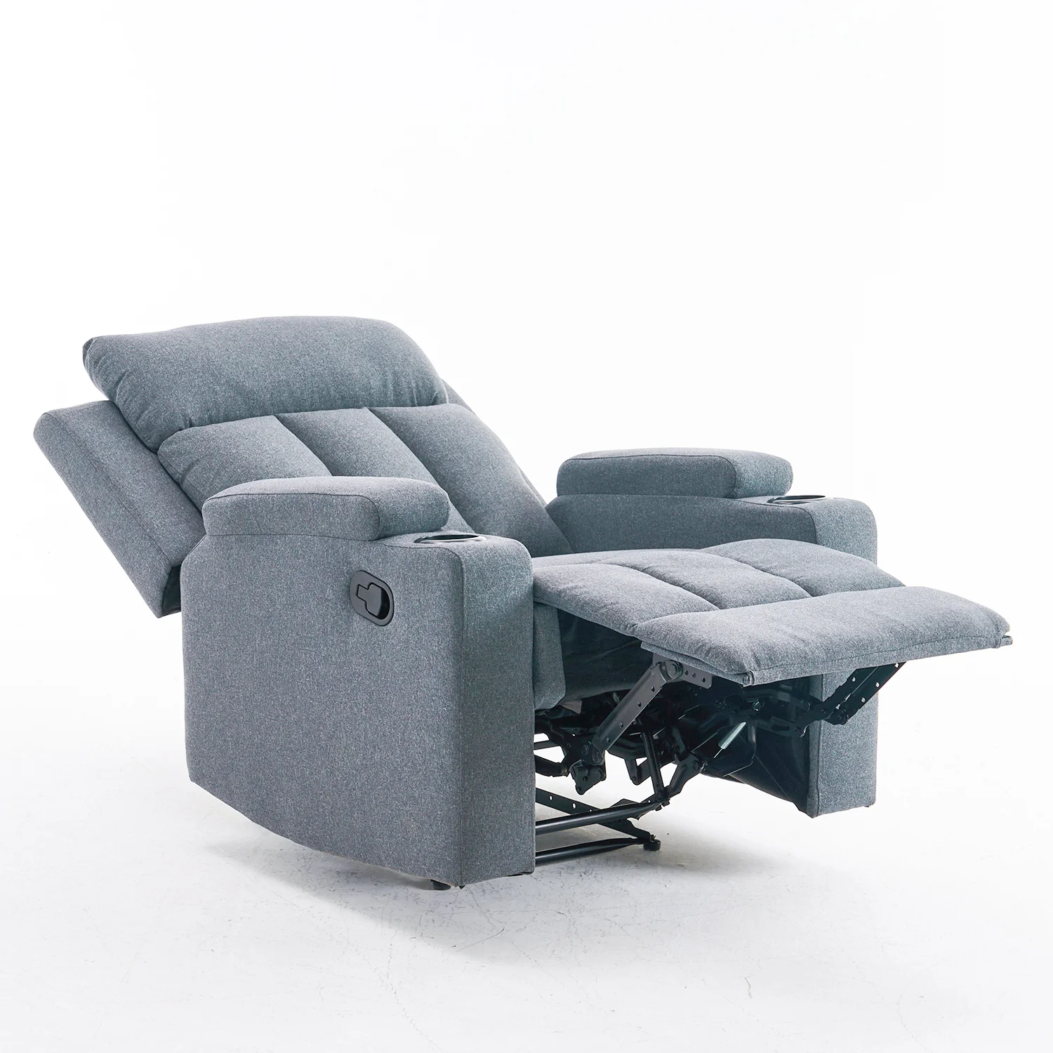 Manuális fekvőfotel, relax fotelágy két pohártartóval, szürke szövet (JNF-MANUAL-FABRIC-DARK GREY) JN-R8005A51