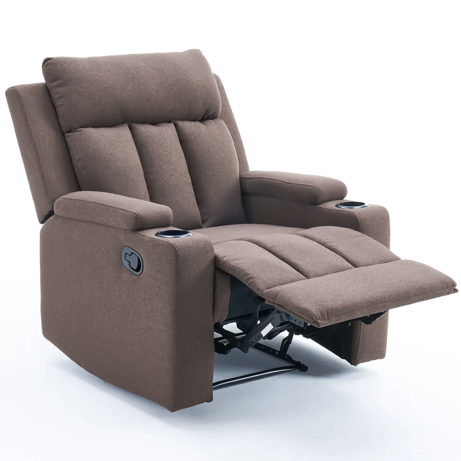 Manuális fekvőfotel, relax fotelágy két pohártartóval, sötétbarna szövet (JNF-MANUAL-FABRIC-DARK BROWN) JN-R8005A51