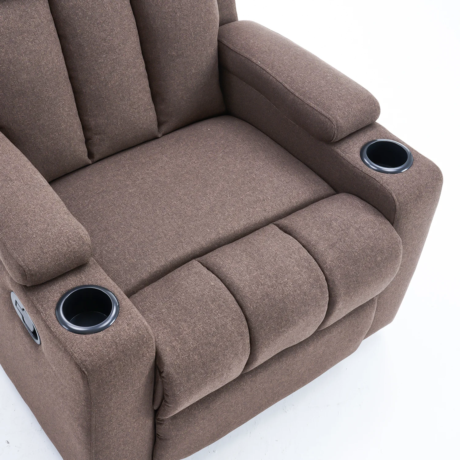 Manuális fekvőfotel, relax fotelágy két pohártartóval, sötétbarna szövet (JNF-MANUAL-FABRIC-DARK BROWN) JN-R8005A51