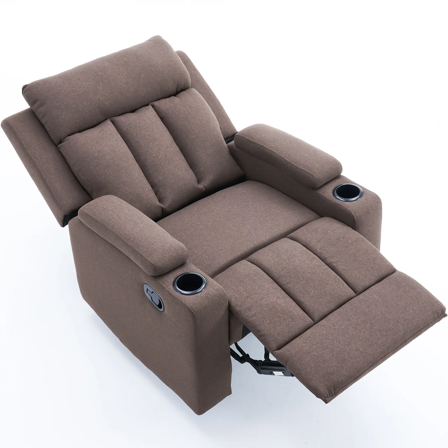 Manuális fekvőfotel, relax fotelágy két pohártartóval, sötétbarna szövet (JNF-MANUAL-FABRIC-DARK BROWN) JN-R8005A51