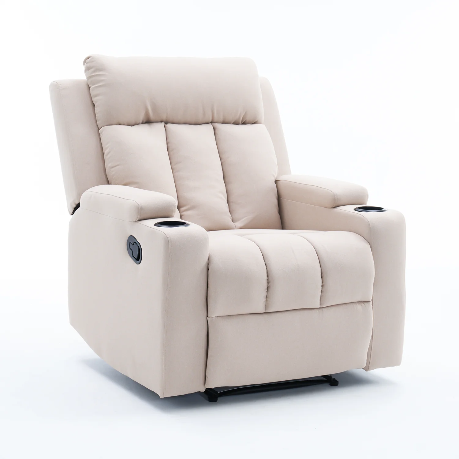 Manuális fekvőfotel, relax fotelágy két pohártartóval, bézs szövet (JNF-MANUAL-FABRIC-BEIGE) JN-R8005A51