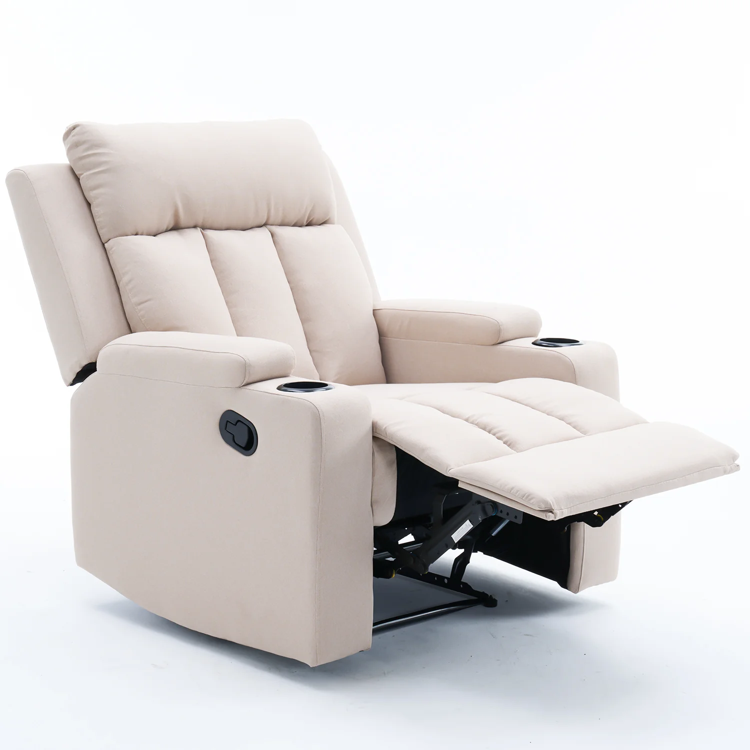 Manuális fekvőfotel, relax fotelágy két pohártartóval, bézs szövet (JNF-MANUAL-FABRIC-BEIGE) JN-R8005A51