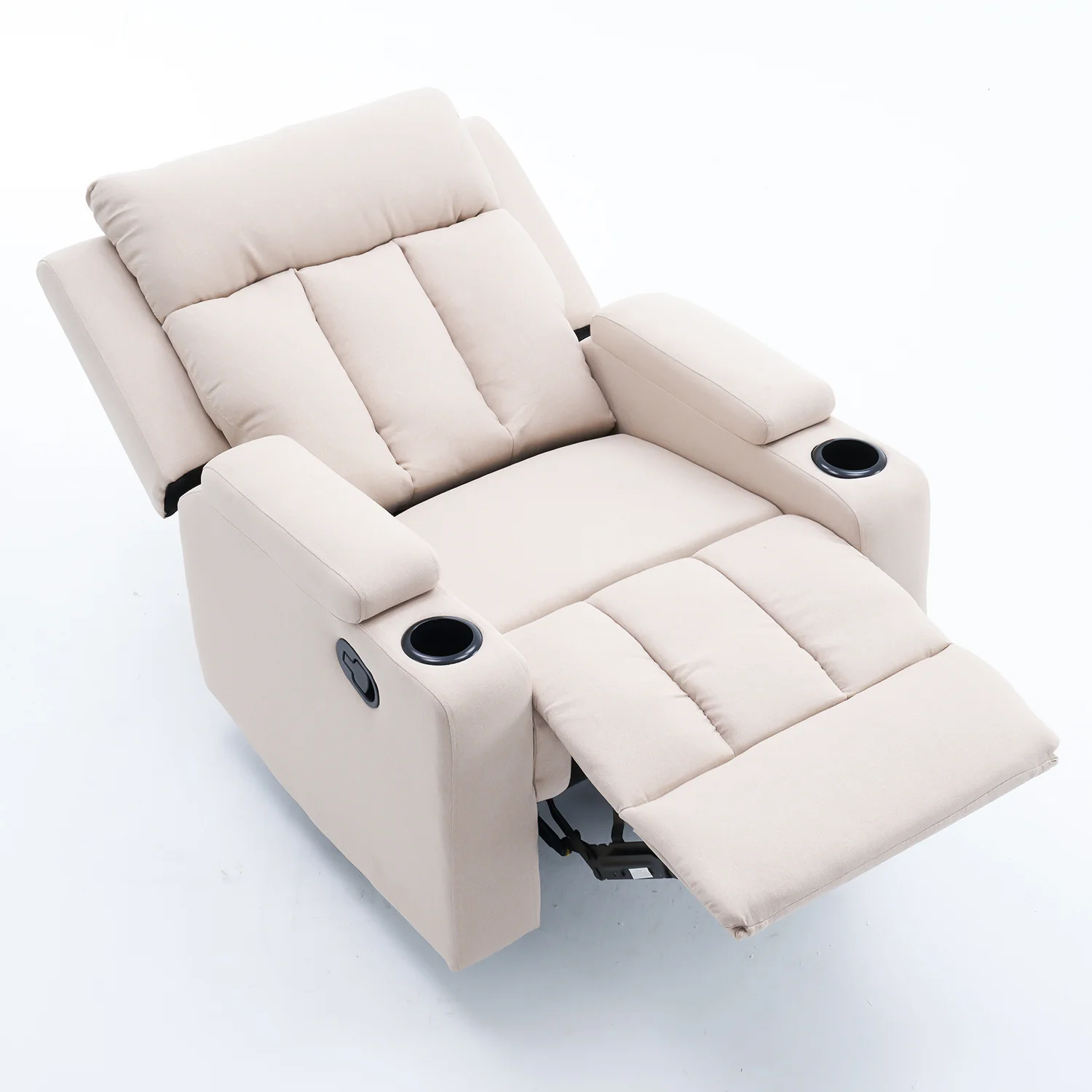 Manuális fekvőfotel, relax fotelágy két pohártartóval, bézs szövet (JNF-MANUAL-FABRIC-BEIGE) JN-R8005A51
