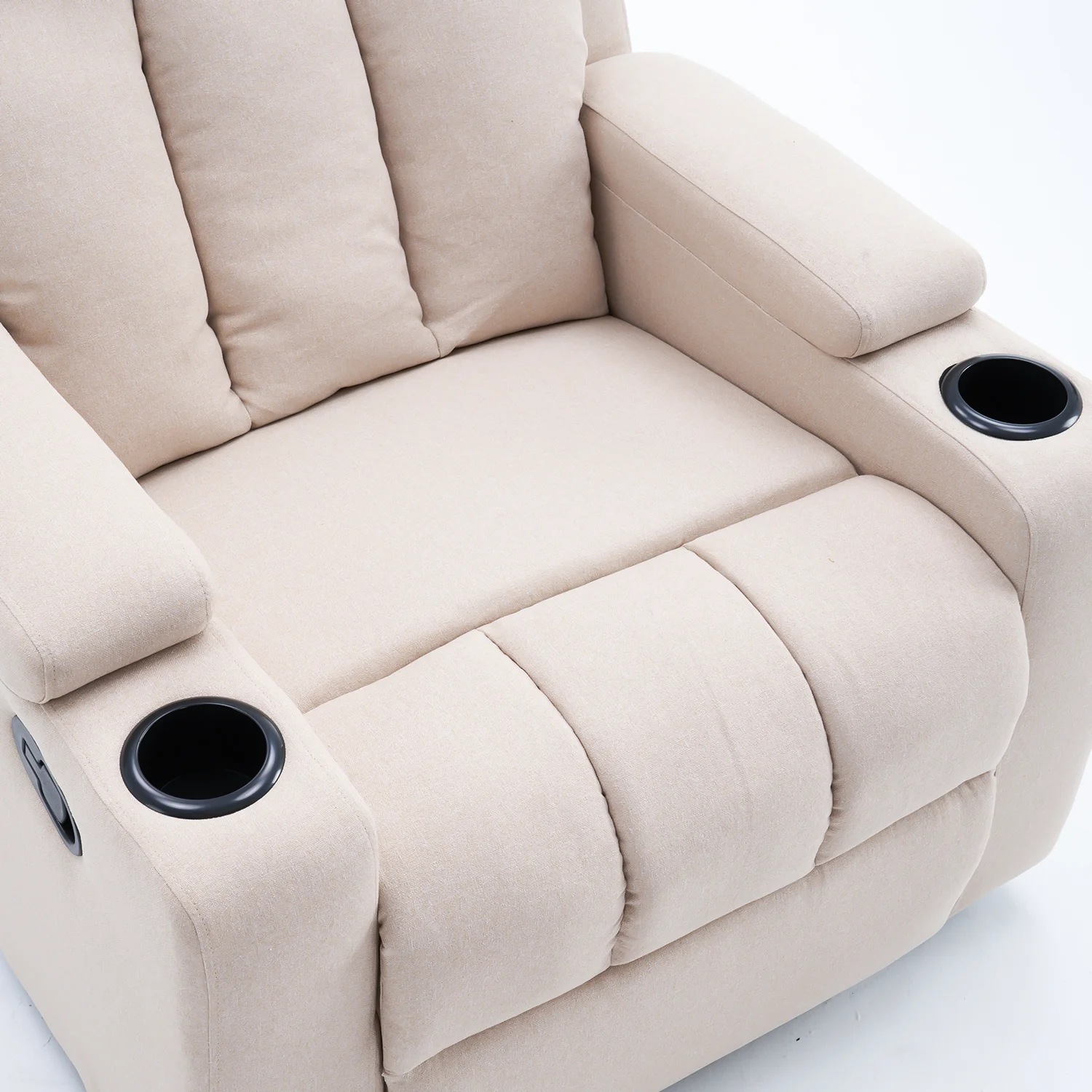 Manuális fekvőfotel, relax fotelágy két pohártartóval, bézs szövet (JNF-MANUAL-FABRIC-BEIGE) JN-R8005A51