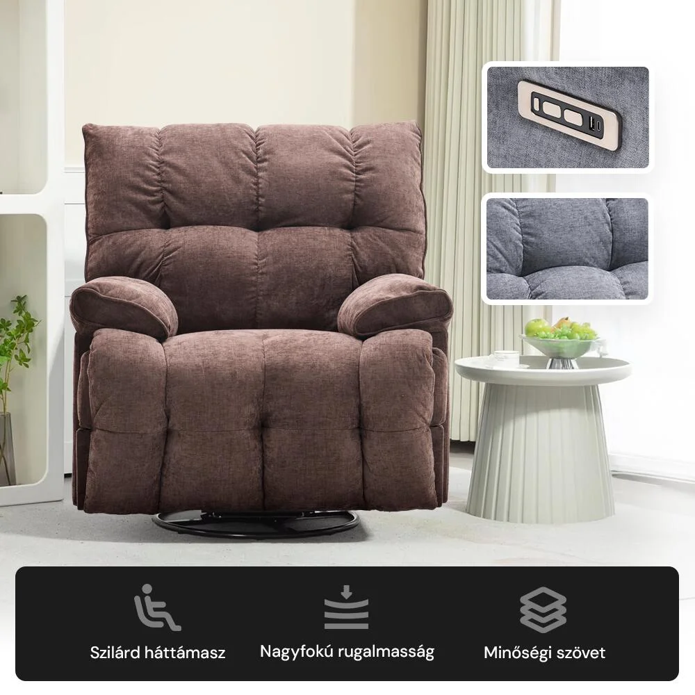 Elektromos relax fotelágy ringató, forgatható barna bársony szövet (JN-D8108A30)