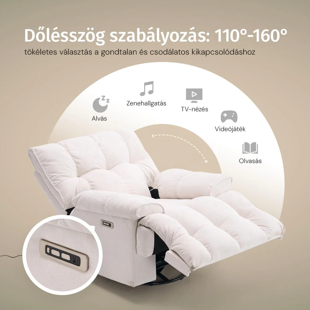 Elektromos relax fotelágy ringató, forgatható bézs bársony szövet (JN-D8108A30)