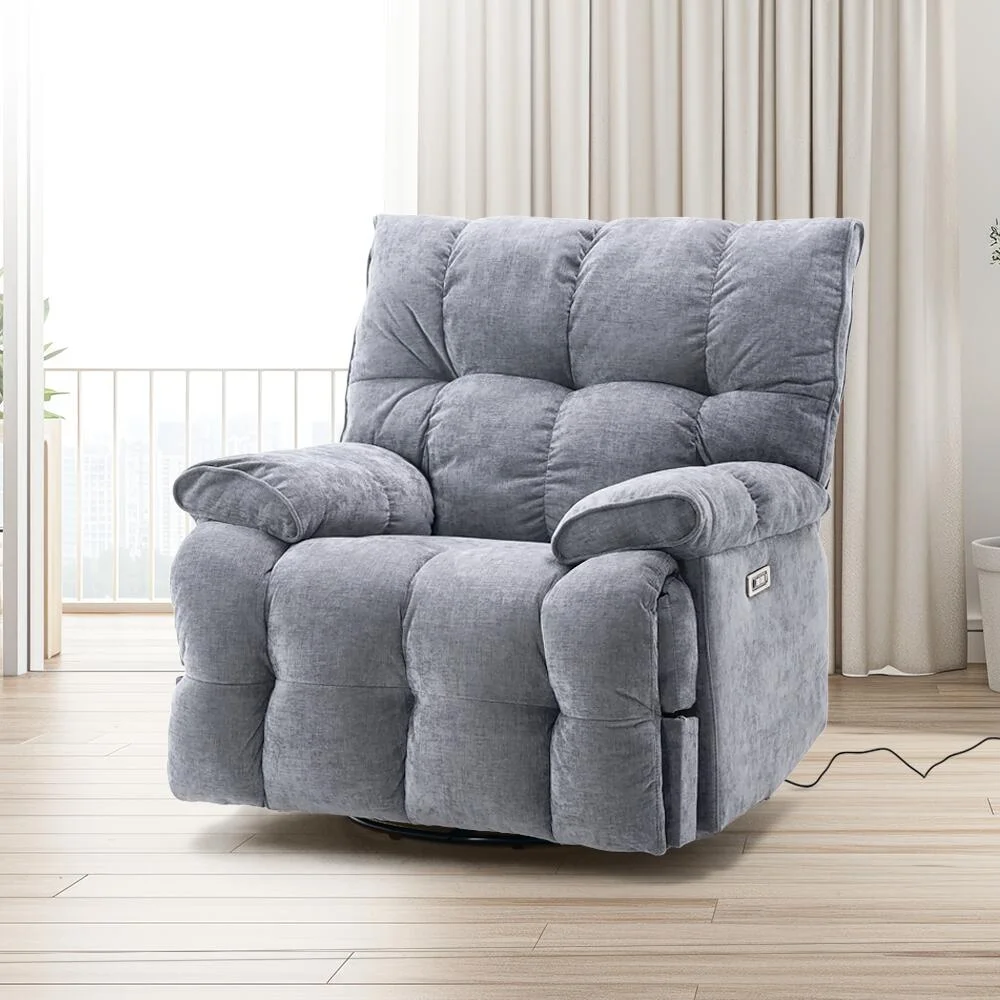 Elektromos relax fotelágy ringató, forgatható szürke bársony szövet (JN-D8108A30)