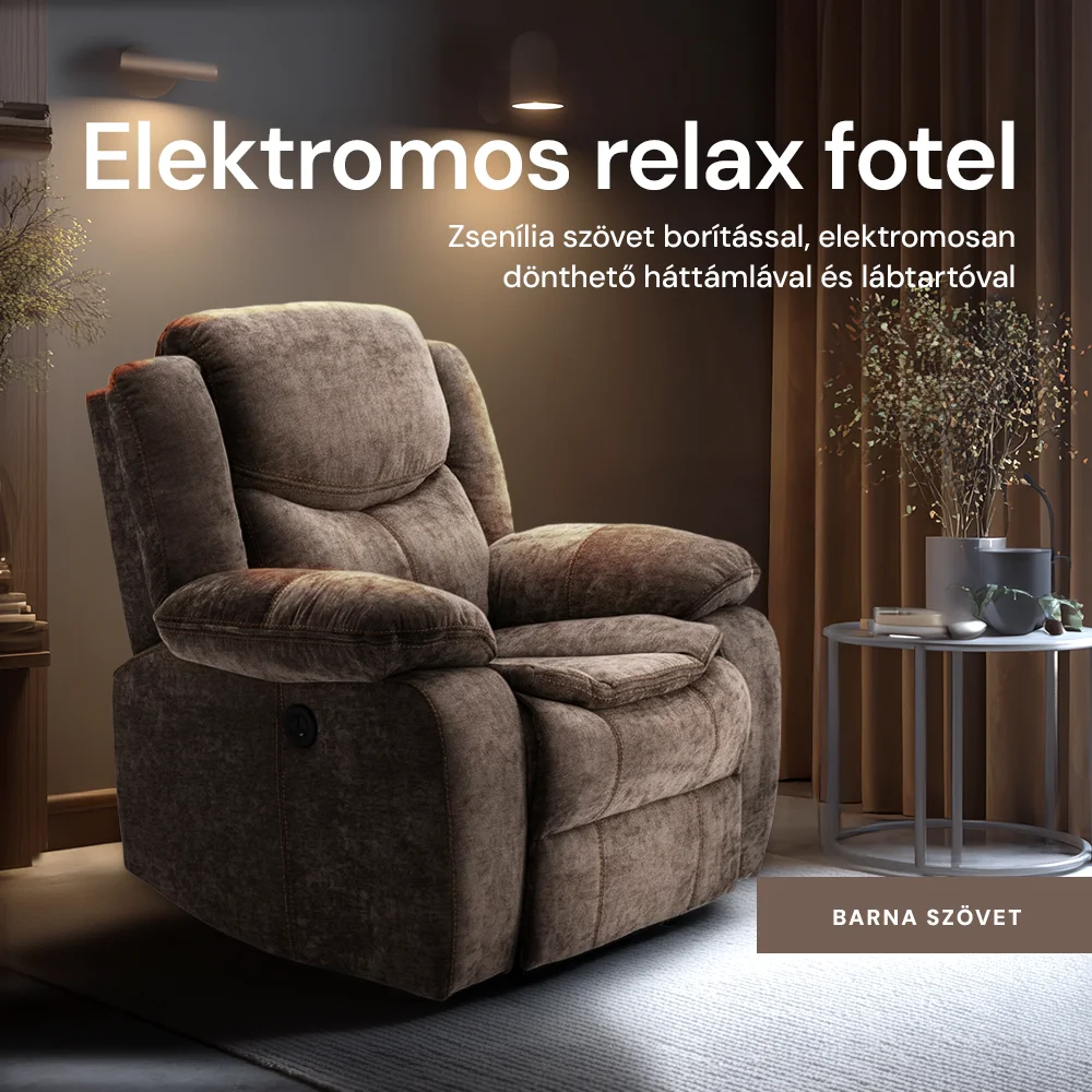 Elektromosan dönthető relax fekvőfotel, zsenília szövet (barna)