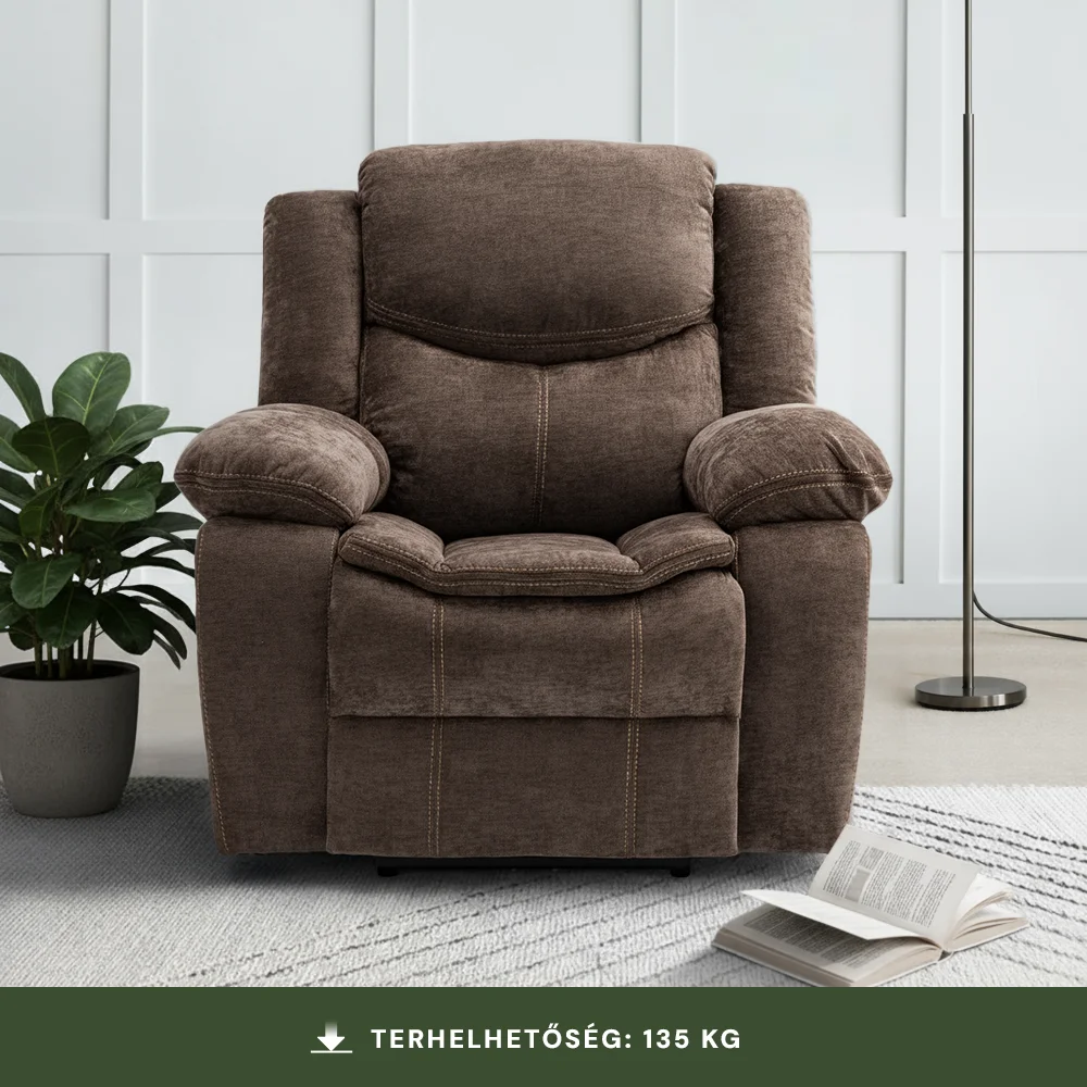 Elektromosan dönthető relax fekvőfotel, zsenília szövet (barna)