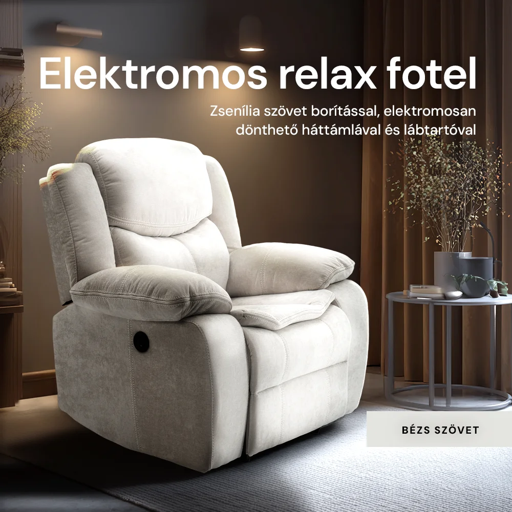 Elektromosan dönthető relax fekvőfotel, zsenília szövet (bézs) 