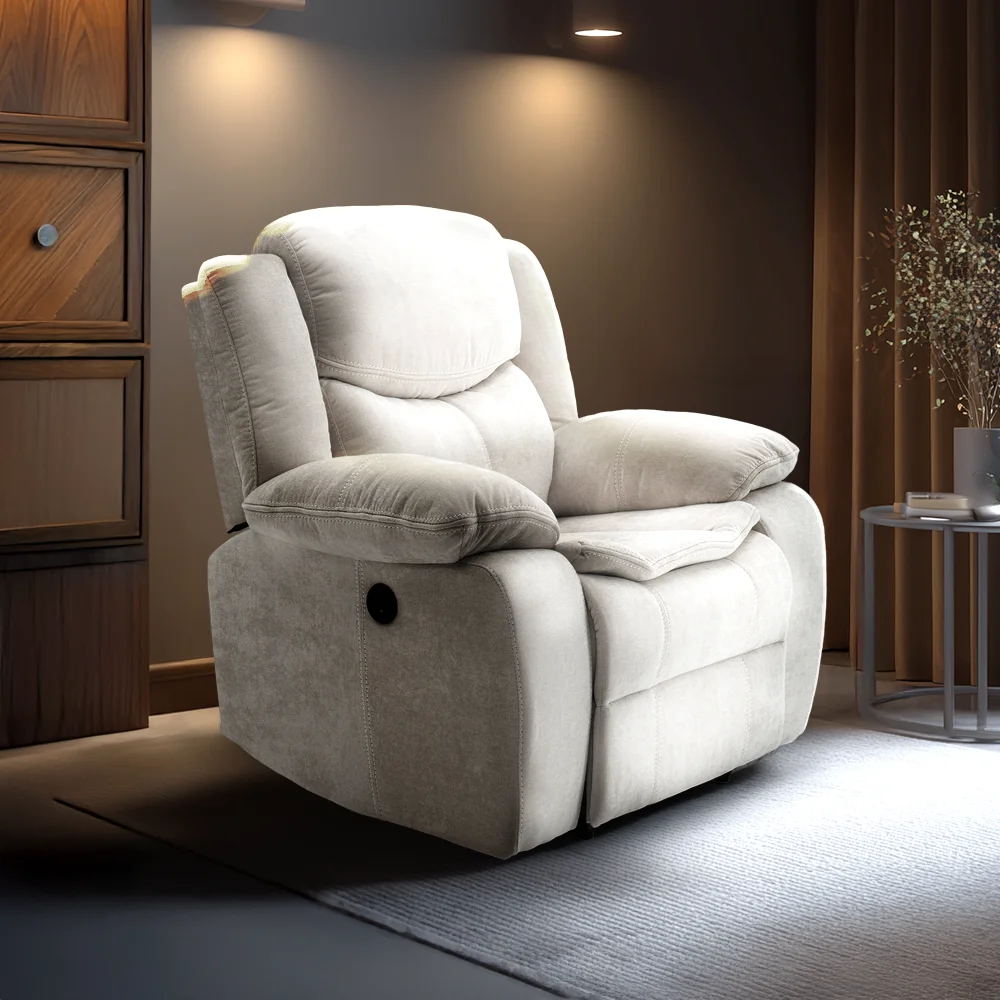 Elektromosan dönthető relax fekvőfotel, zsenília szövet (bézs) 