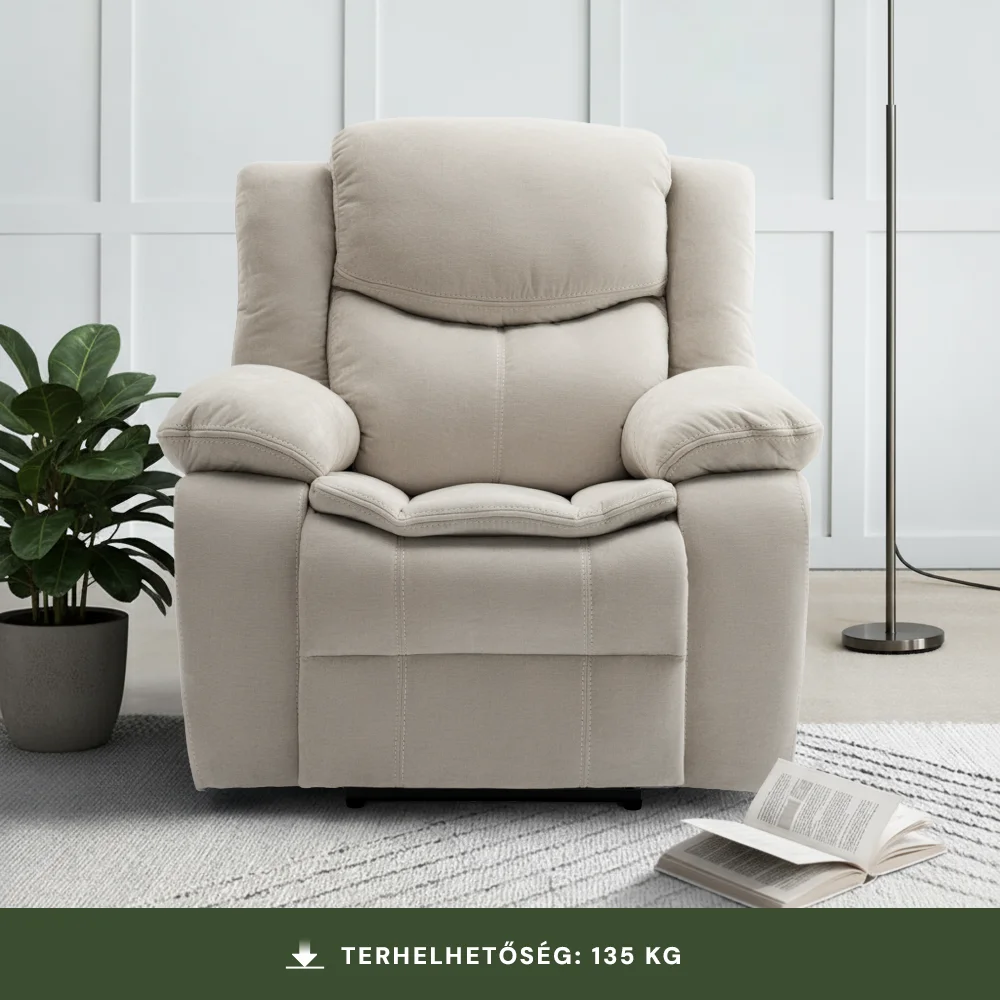 Elektromosan dönthető relax fekvőfotel, zsenília szövet (bézs) 