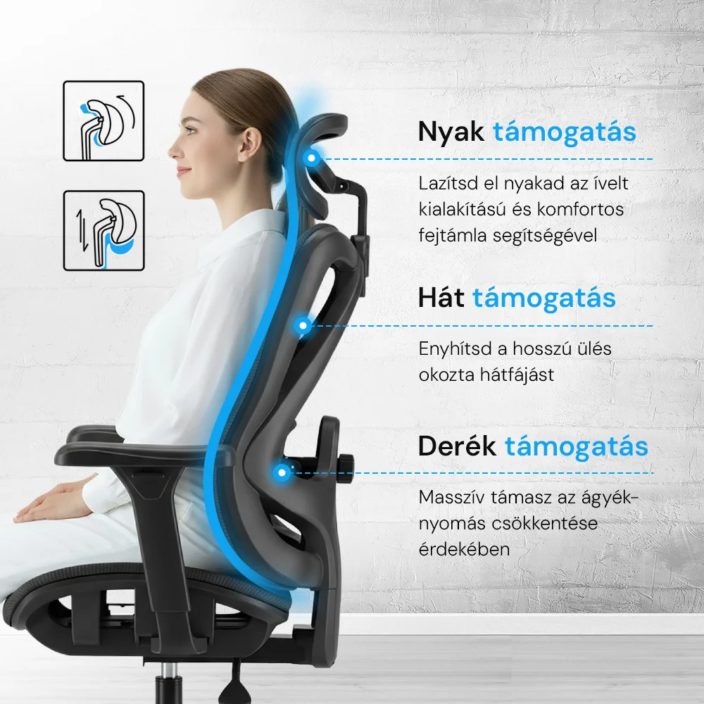 Ergonomikus irodai szék, forgószék, fekete (T15) hálós