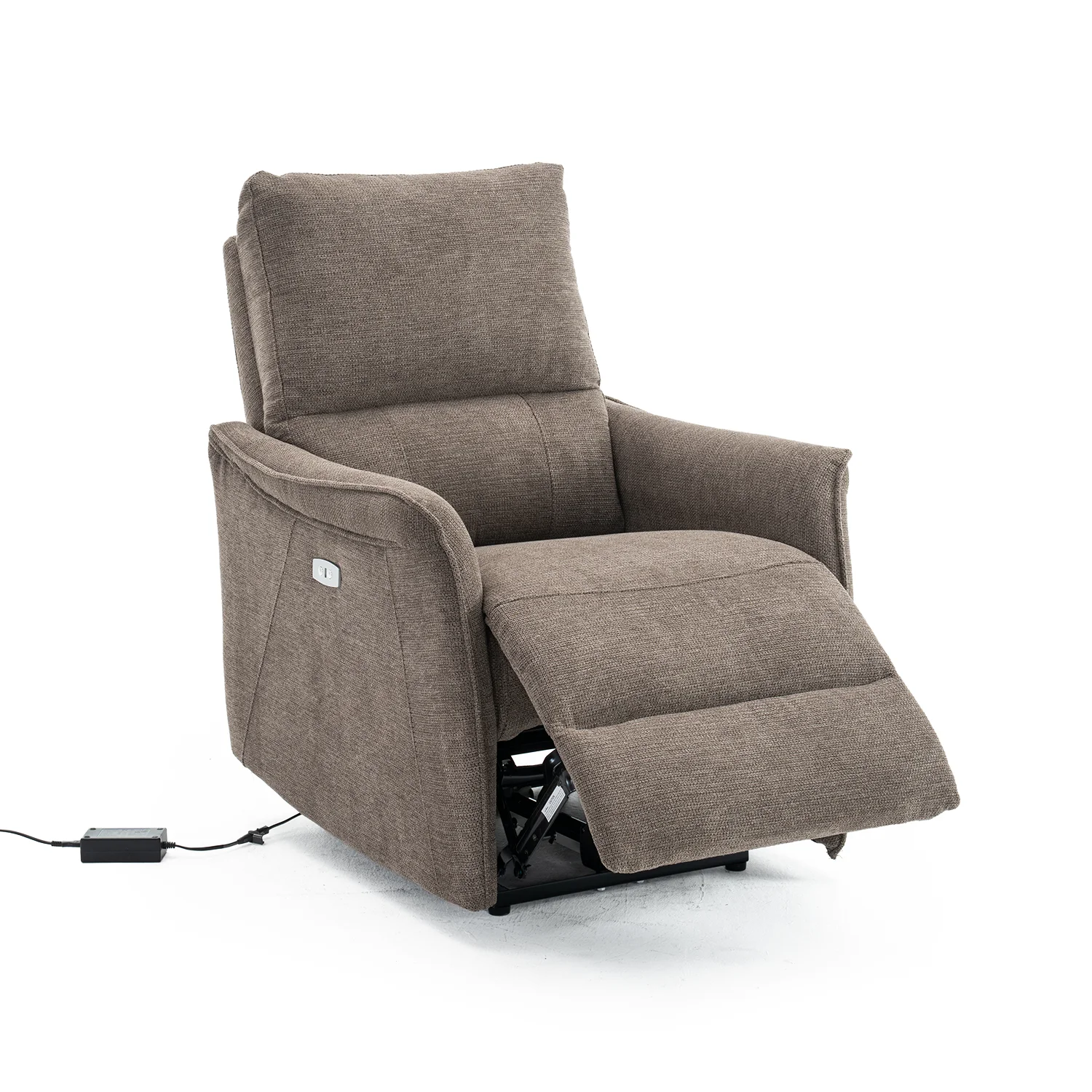 Elektromos, dönthető relax fekvőfotel, vászon szövet (barna) 