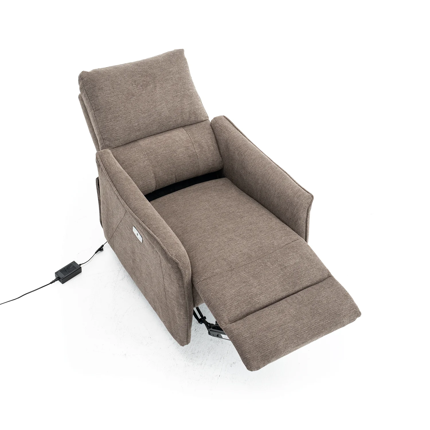 Elektromos, dönthető relax fekvőfotel, vászon szövet (barna) 