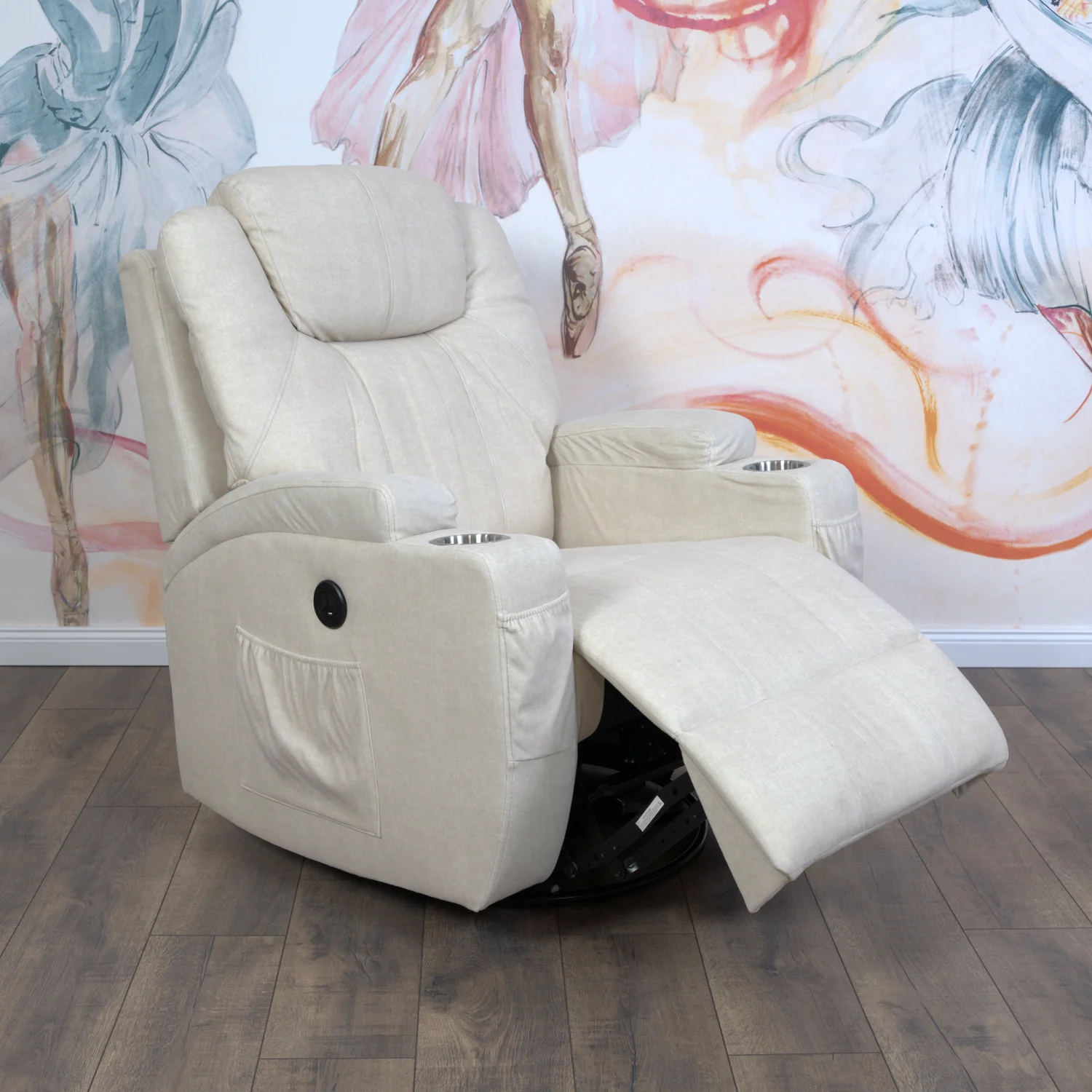 Elektromos relax fotelágy 8 pontos masszázs magyar nyelvű távirányítóval, ringató és forgatható funkció rozsdamentes pohártartó vízlepergető textil bézs 2#