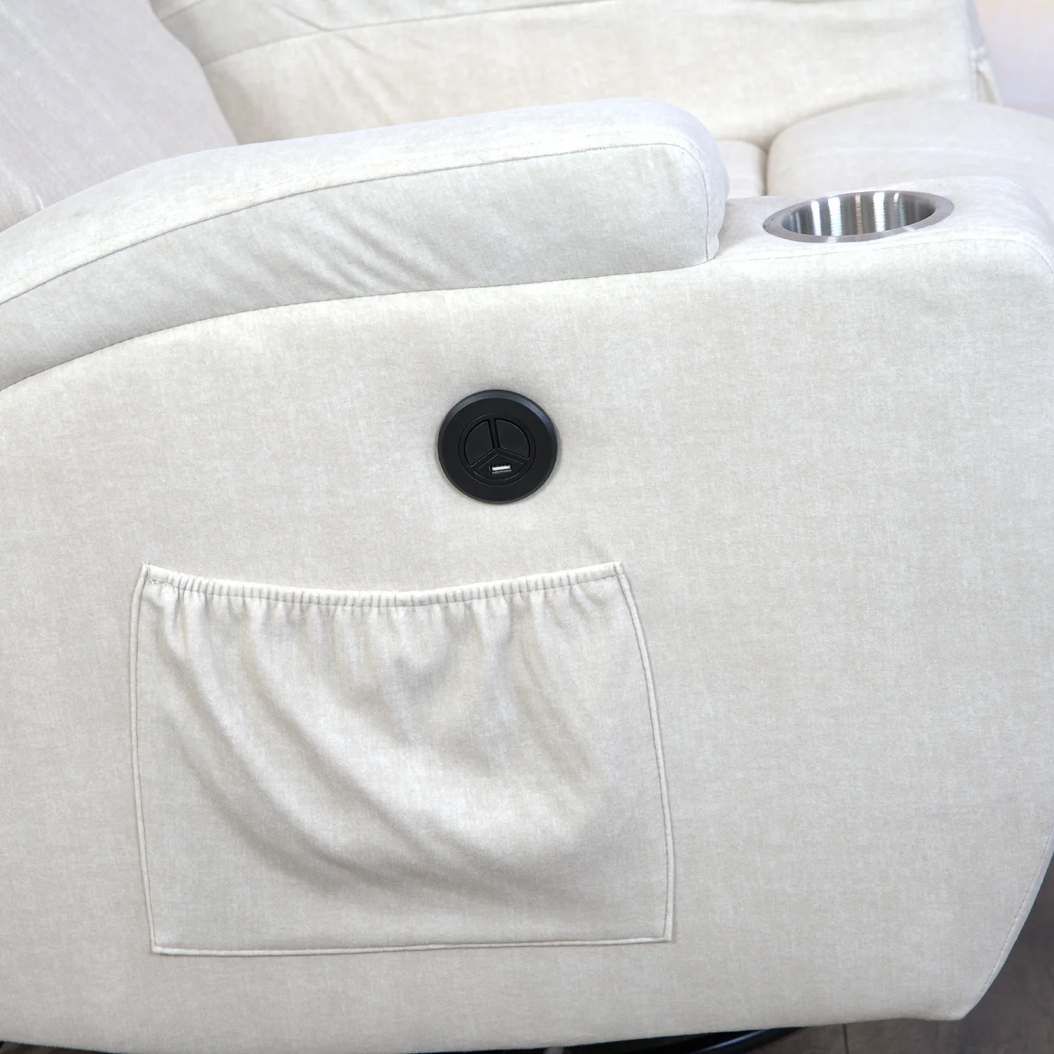 Elektromos relax fotelágy 8 pontos masszázs magyar nyelvű távirányítóval, ringató és forgatható funkció rozsdamentes pohártartó vízlepergető textil bézs 2#