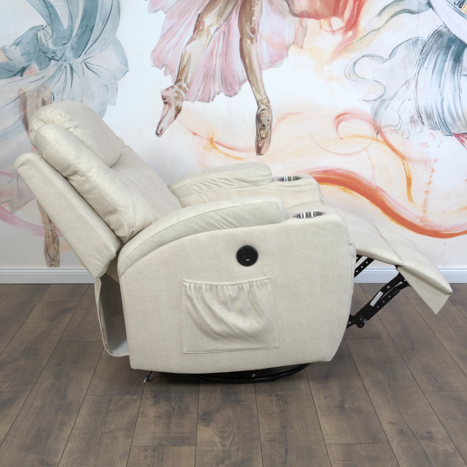 Elektromos relax fotelágy 8 pontos masszázs magyar nyelvű távirányítóval, ringató és forgatható funkció rozsdamentes pohártartó vízlepergető textil bézs 2#