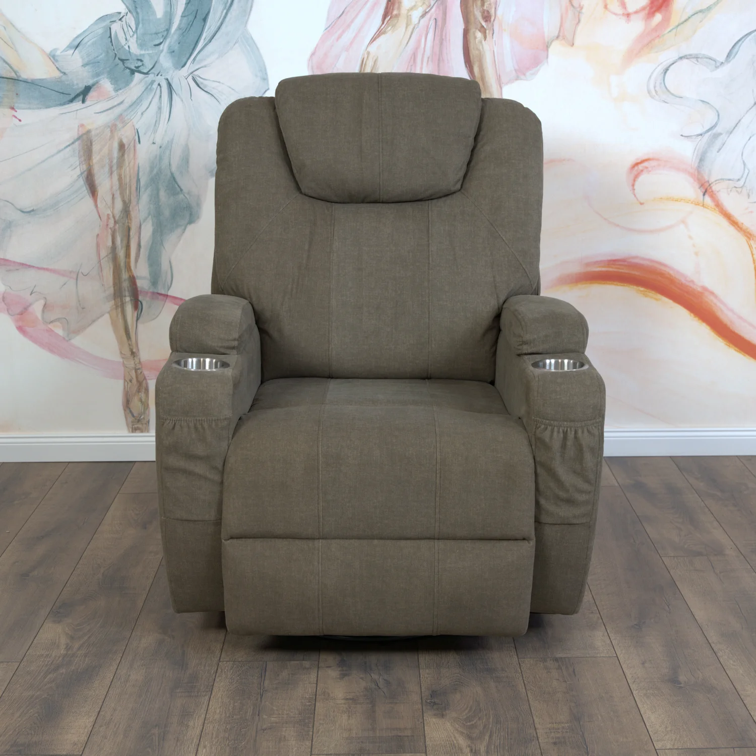 Elektromos relax fotelágy 8 pontos masszázs magyar nyelvű távirányítóval, ringató és forgatható funkció rozsdamentes pohártartó vízlepergető textil barna 8#