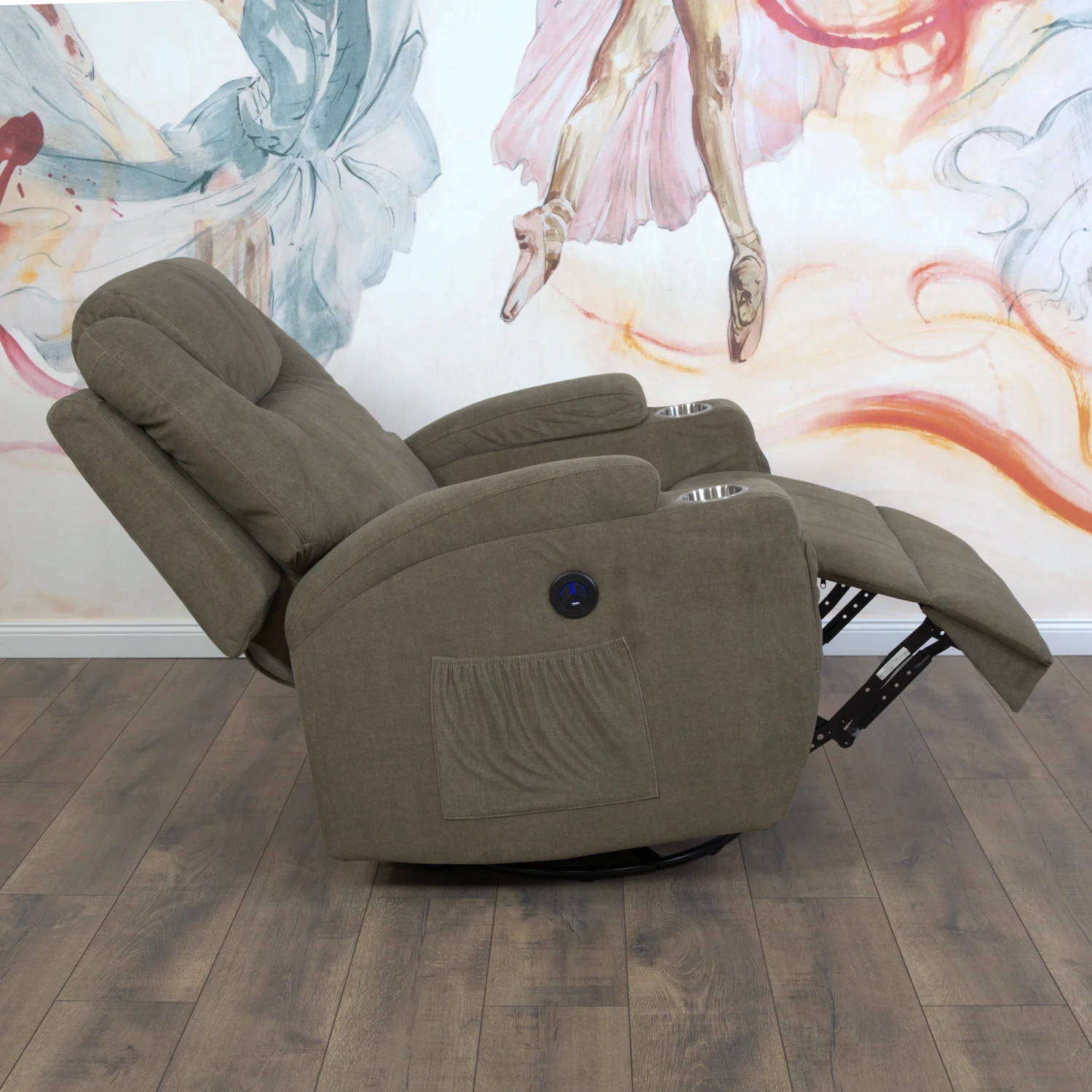 Elektromos relax fotelágy 8 pontos masszázs magyar nyelvű távirányítóval, ringató és forgatható funkció rozsdamentes pohártartó vízlepergető textil barna 8#