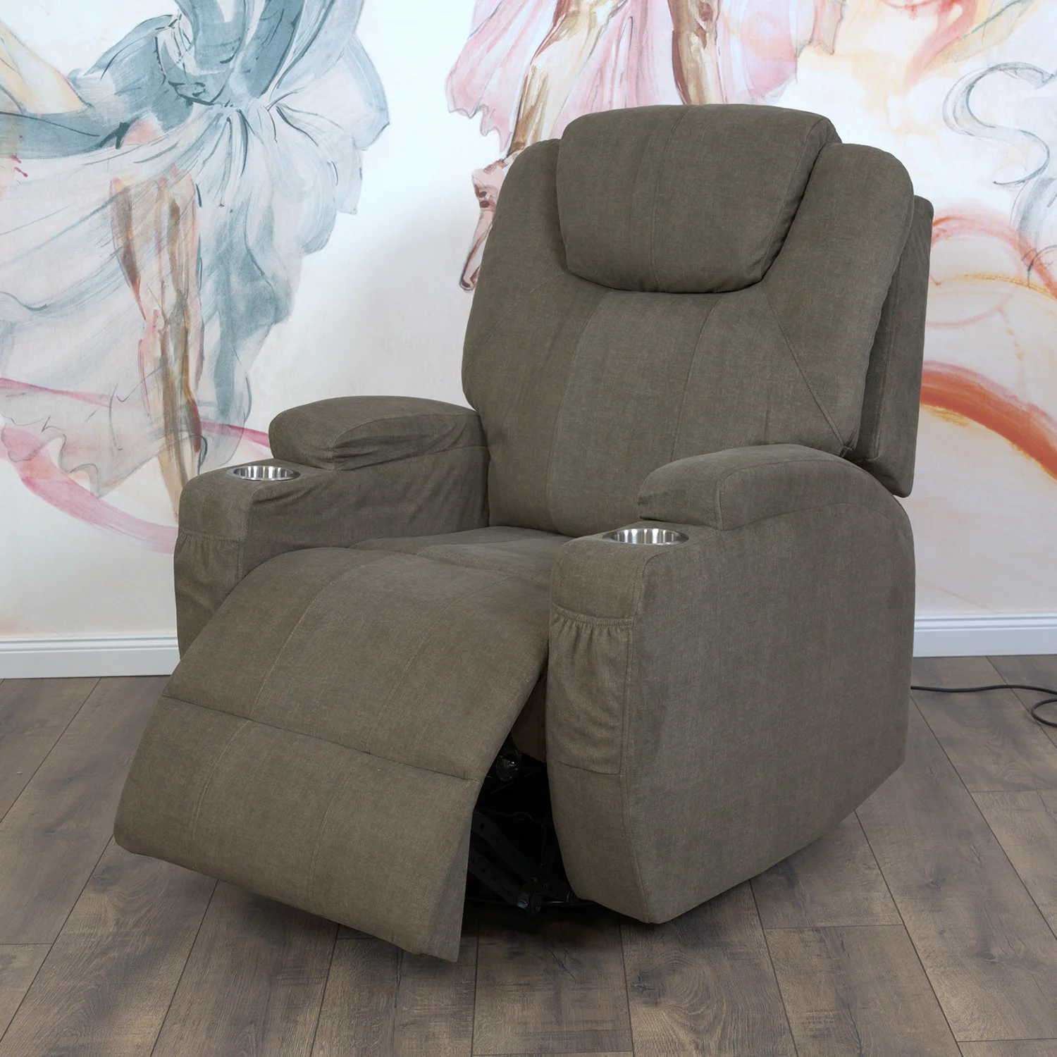 Elektromos relax fotelágy 8 pontos masszázs magyar nyelvű távirányítóval, ringató és forgatható funkció rozsdamentes pohártartó vízlepergető textil barna 8#