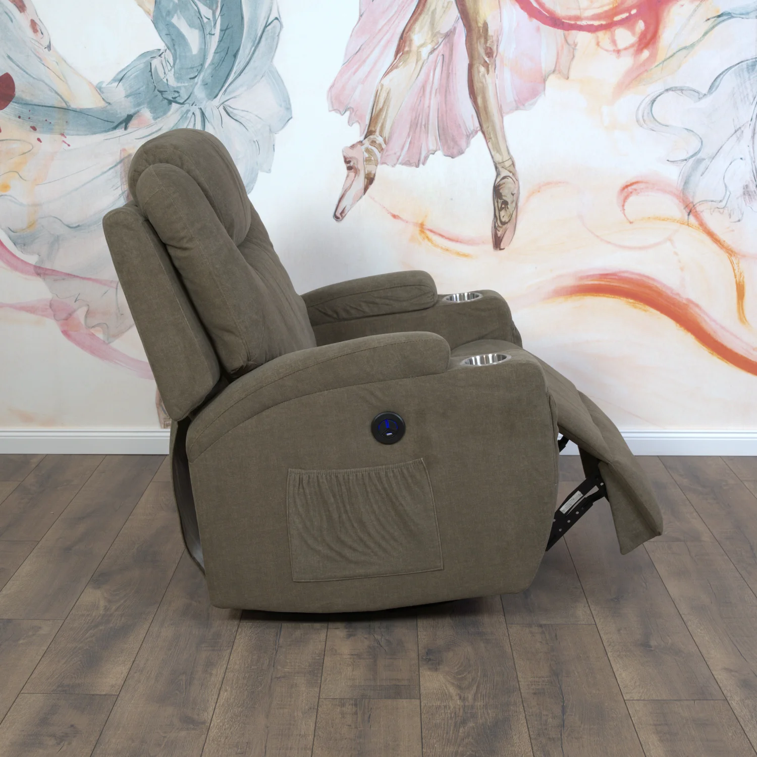 Elektromos relax fotelágy 8 pontos masszázs magyar nyelvű távirányítóval, ringató és forgatható funkció rozsdamentes pohártartó vízlepergető textil barna 8#