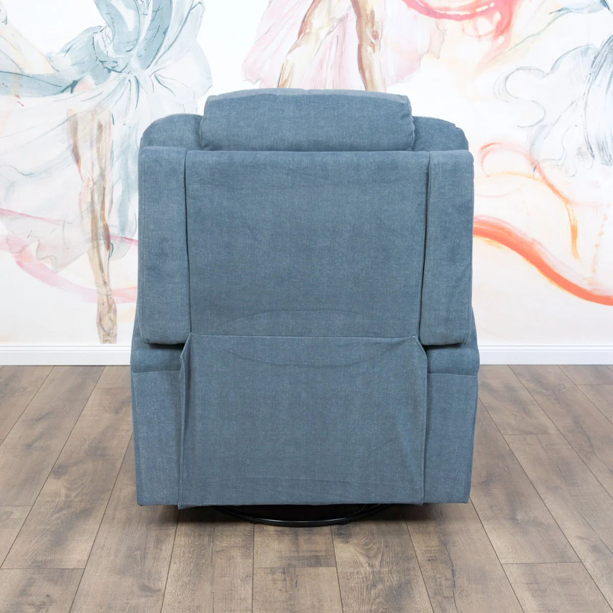 Elektromos relax fotelágy 8 pontos masszázs magyar nyelvű távirányítóval, ringató és forgatható funkció rozsdamentes pohártartó vízlepergető textil kékesszürke