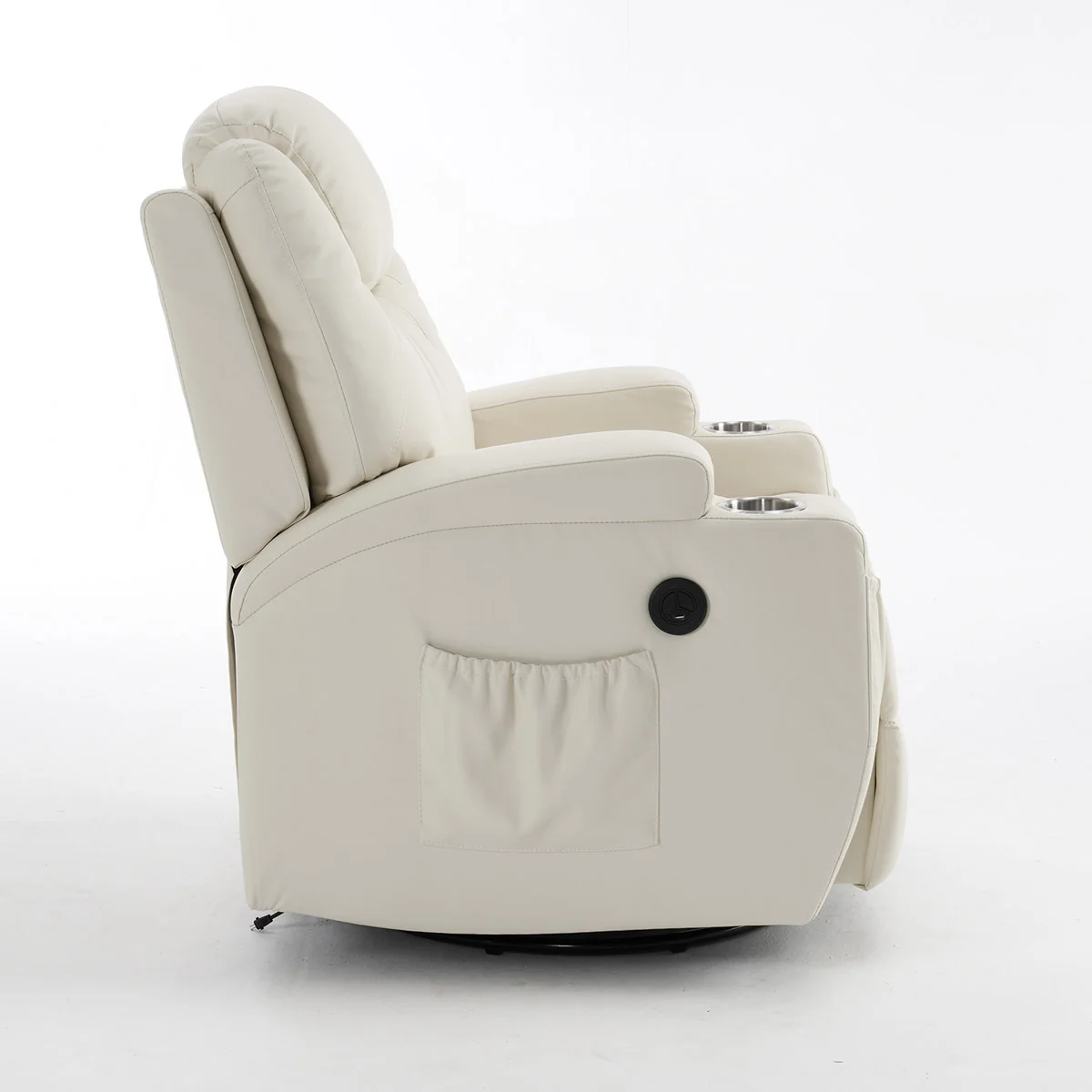 Elektromos fekvőfotel, relax fotelágy 8 pontos masszázs magyar nyelvű távirányítóval, ringató, forgatható, rozsdamentes pohártartó AIR leather bézs