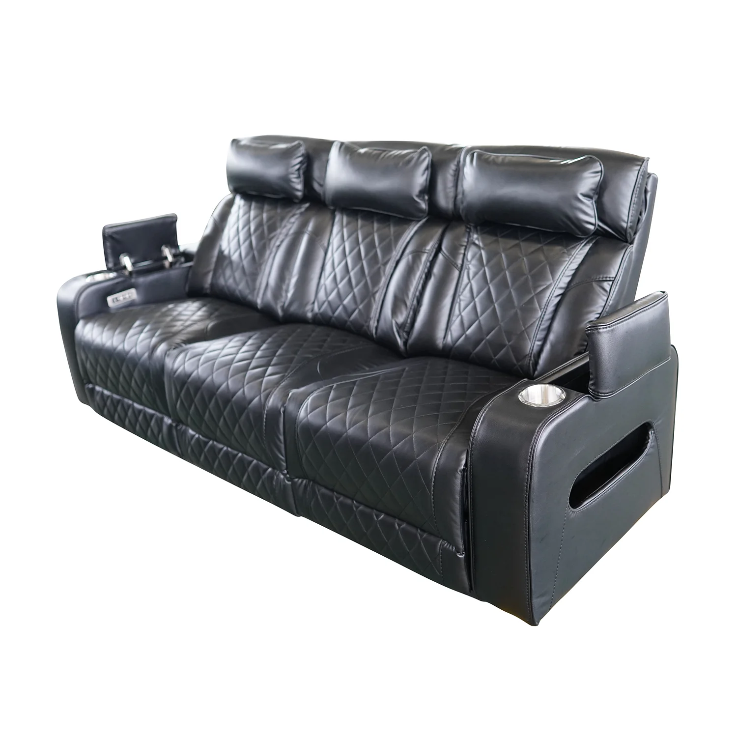 Luxus, háromszemélyes elektromos relax fotel, lábtartóval, pohártartóval, világítással AirLeather fekete