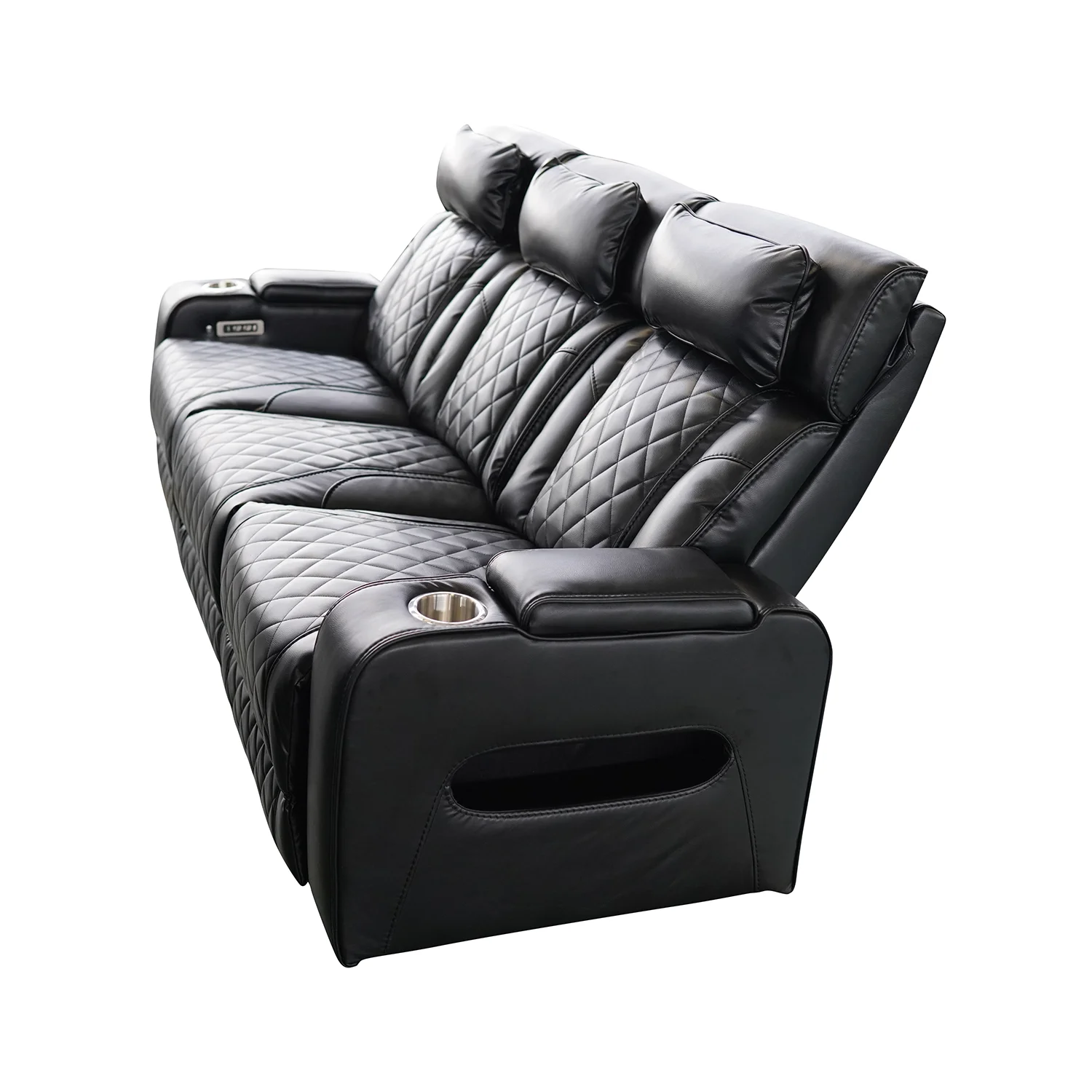 Luxus, háromszemélyes elektromos relax fotel, lábtartóval, pohártartóval, világítással AirLeather fekete