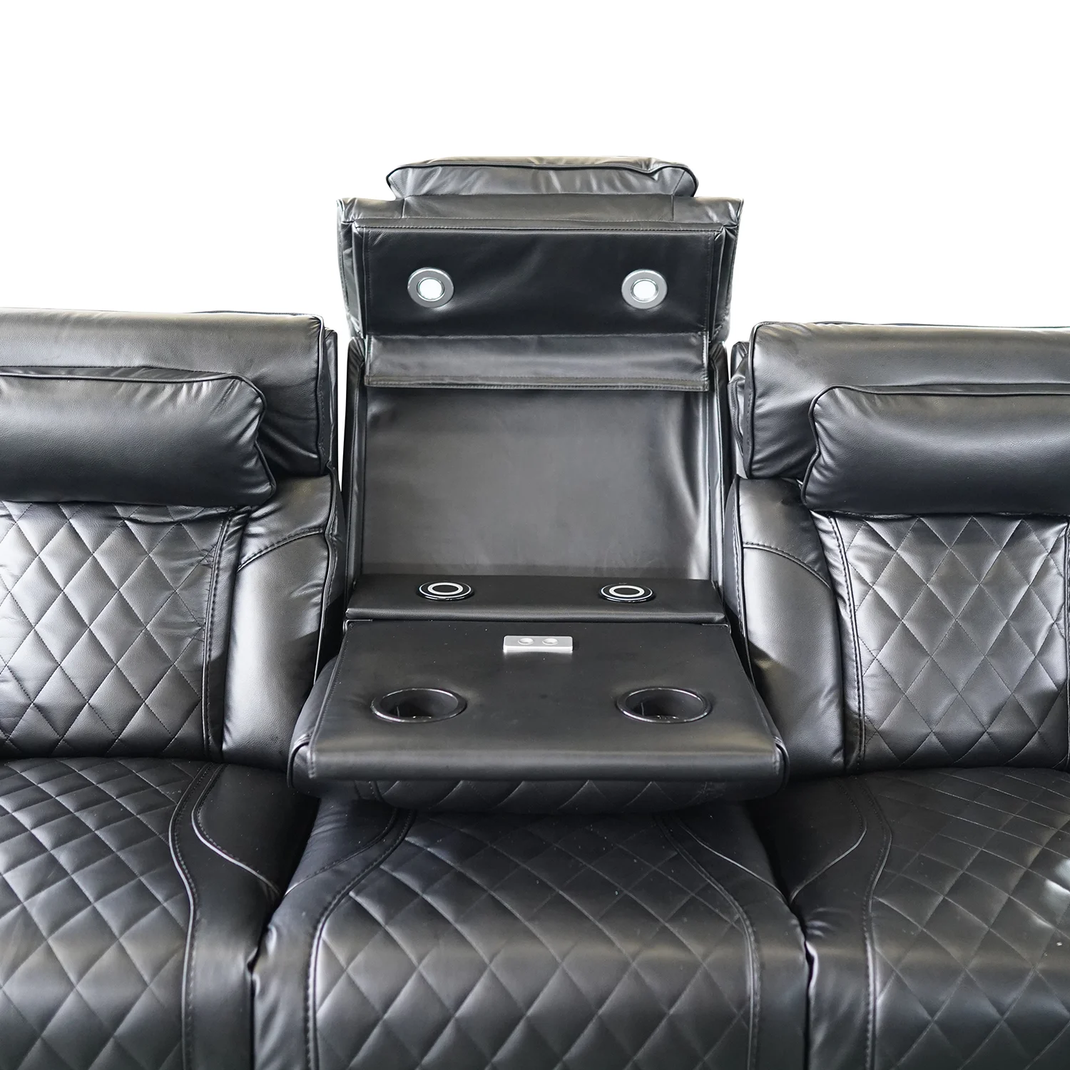 Luxus, háromszemélyes elektromos relax fotel, lábtartóval, pohártartóval, világítással AirLeather fekete