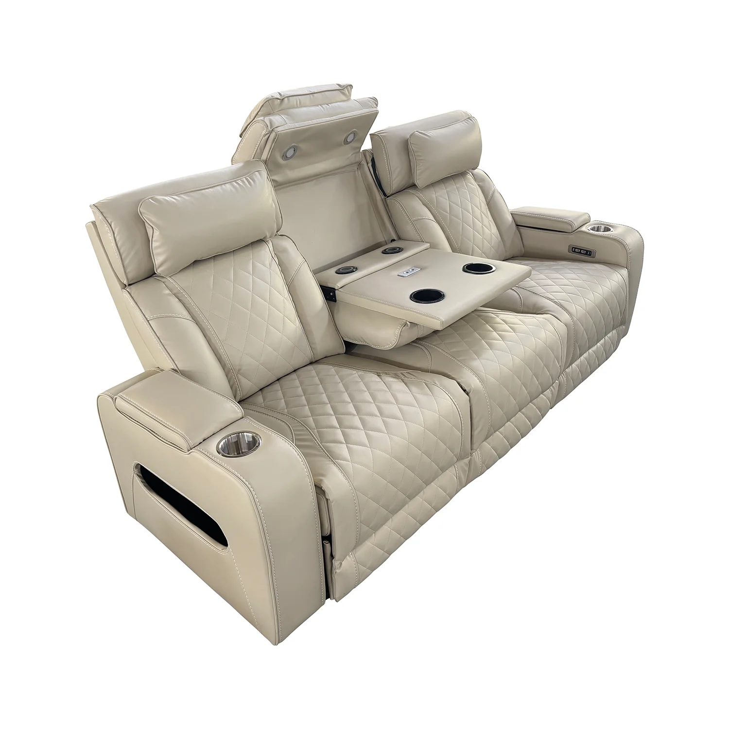 Luxus, háromszemélyes elektromos relax fotel, lábtartóval, pohártartóval, világítással AirLeather bézs