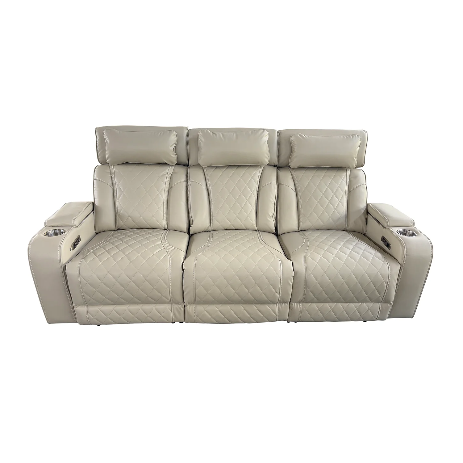 Luxus, háromszemélyes elektromos relax fotel, lábtartóval, pohártartóval, világítással AirLeather bézs