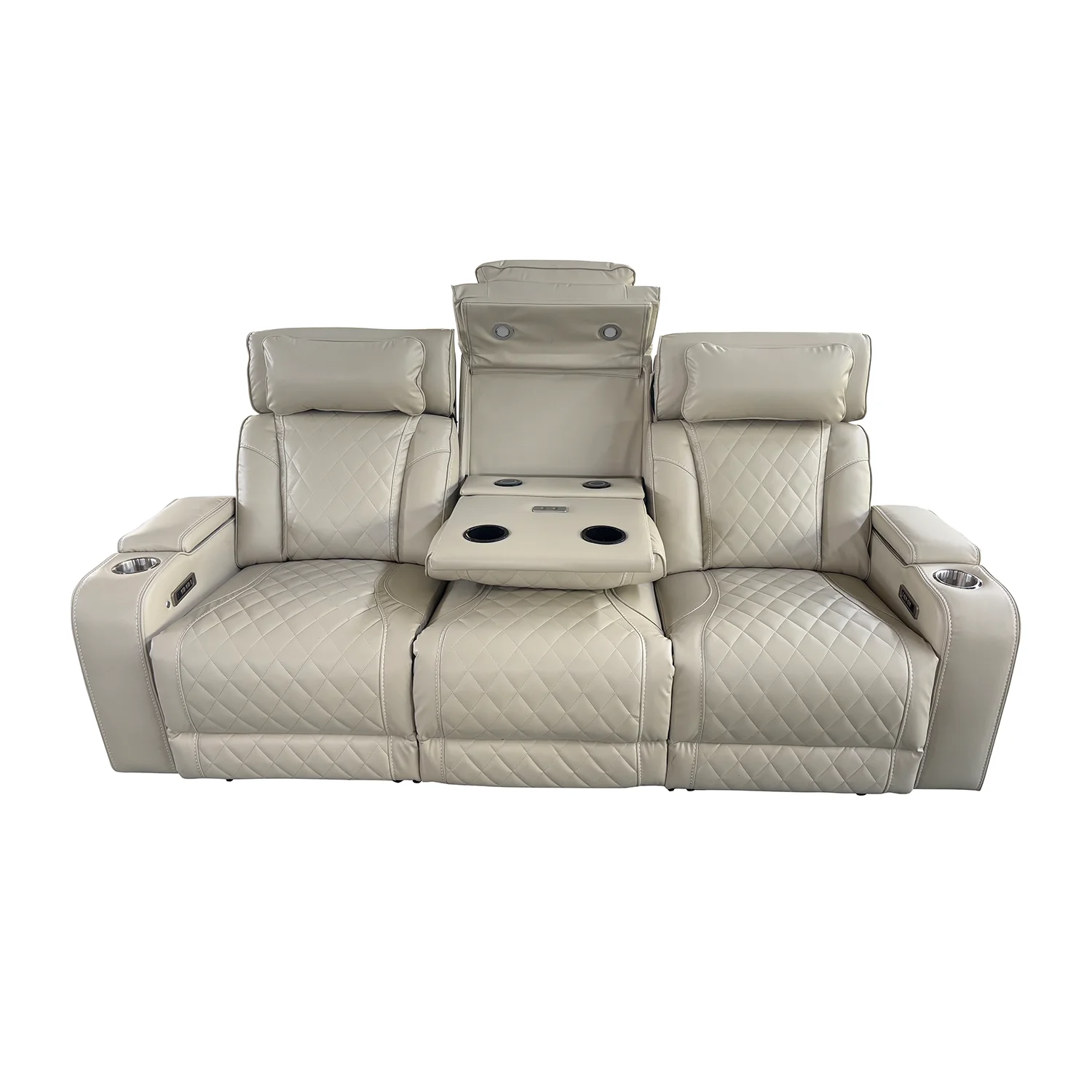 Luxus, háromszemélyes elektromos relax fotel, lábtartóval, pohártartóval, világítással AirLeather bézs