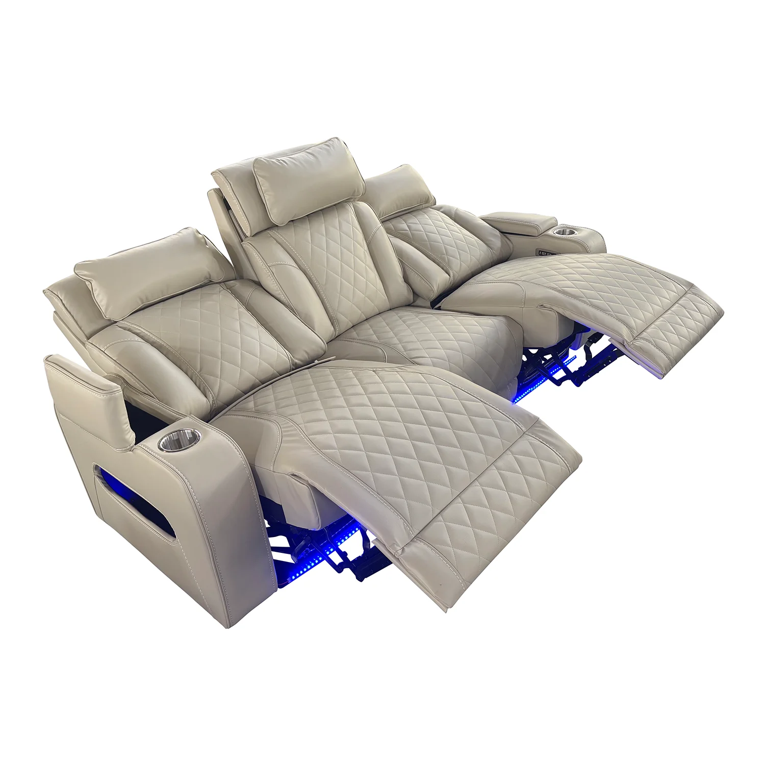 Luxus, háromszemélyes elektromos relax fotel, lábtartóval, pohártartóval, világítással AirLeather bézs