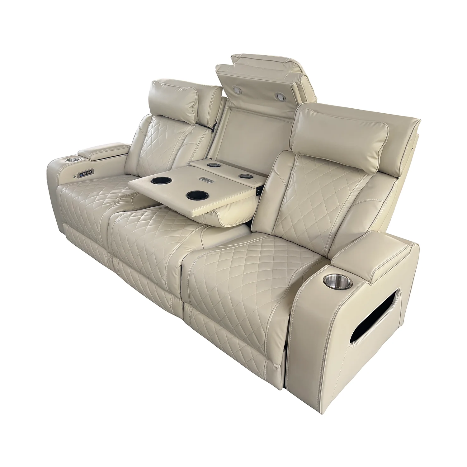 Luxus, háromszemélyes elektromos relax fotel, lábtartóval, pohártartóval, világítással AirLeather bézs
